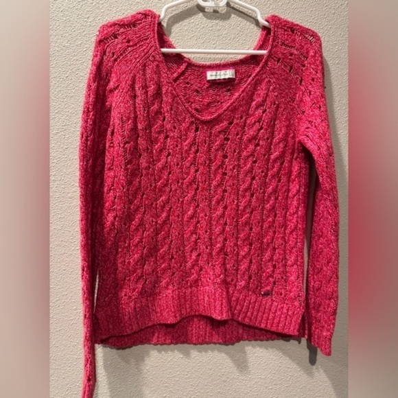 Abercrombie & Fitch Wool Blend Pink Red Cable Loose Knit‎ Sweater Size L - Picture 1 of 4